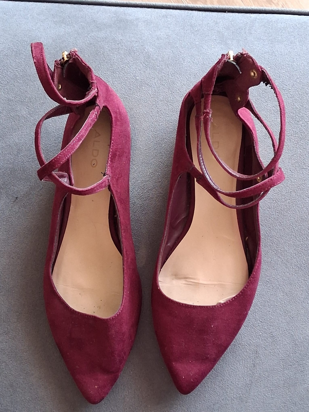 ALDO Women's Burgundy Suede Pointed-Toe Ankle-Strap Flats